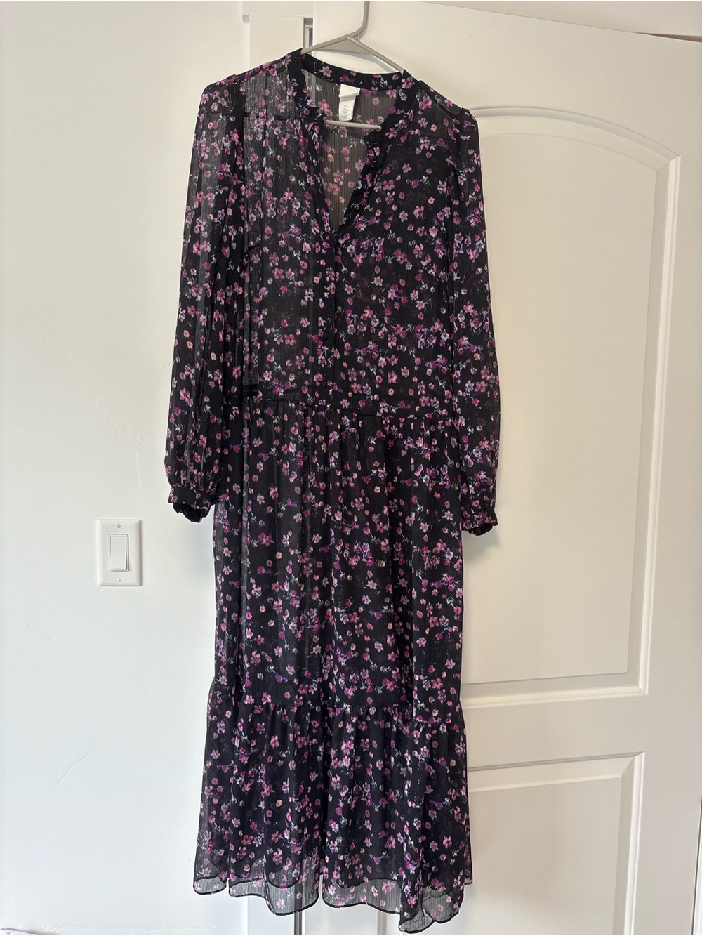H&M Black Maxi Dress with Pink Floral Print